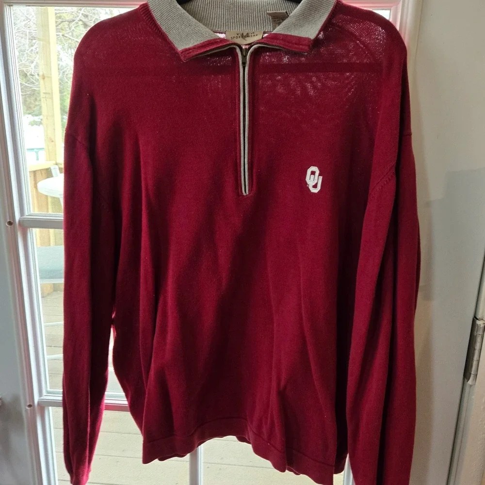 Vesi Sportswear Oklahoma Sooners Red Pima Cotton Quarter Zip Sweater Mens XL OU